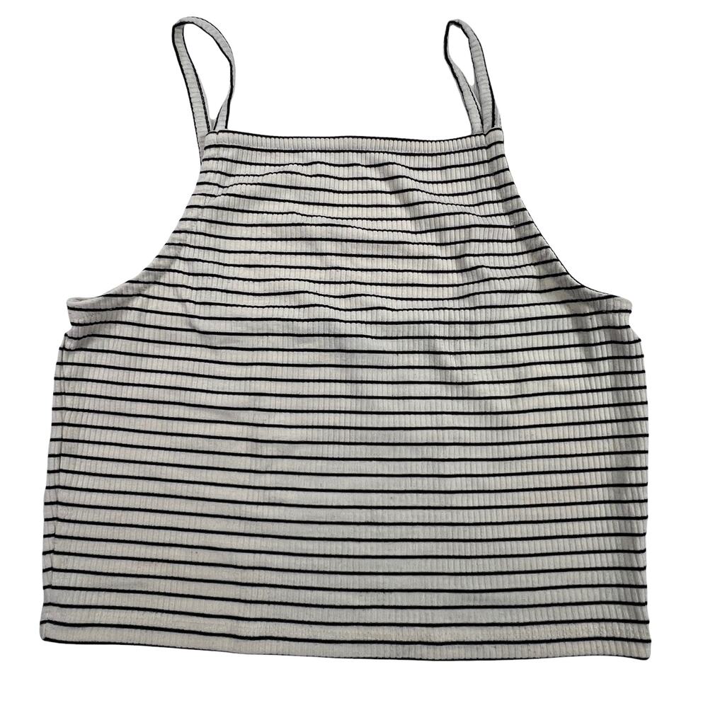 TopShop White Black Striped Ribbed Cropped Tank Top Women’s Size 6